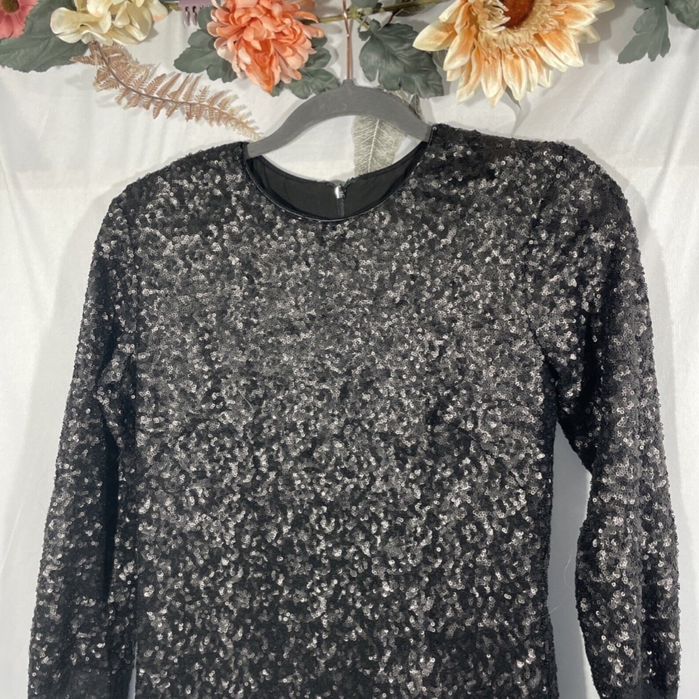 NEW Dress The Population [ Medium ] Kate Lace Trim Long‎ Sleeve Sequin Dress - Picture 7 of 12